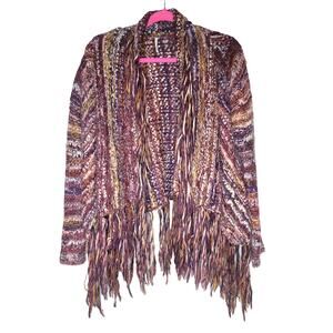 Free People XS  Burgundy fringe open knit cardigan